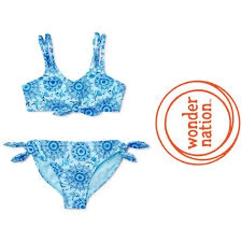 Girls L 10-12 Wonder Nation Bright Blue Mandala Medallion Bikini Swimsuit